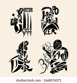 vector black motorcycles set silhouette