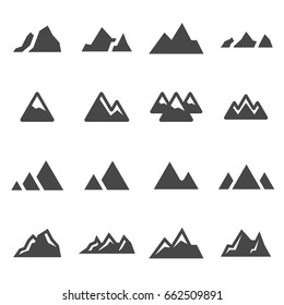 Vector black mountains icons set on white background