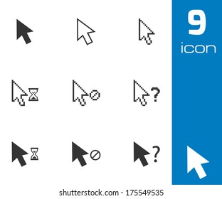 Vector black mouse cursor icons set on white background