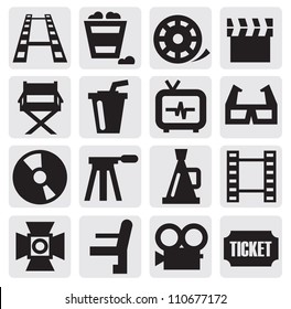 vector black movie icon set on gray