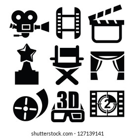 vector black movie icon set on white