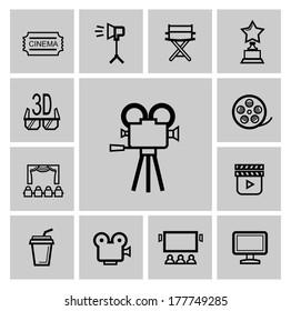 vector black movie icon set