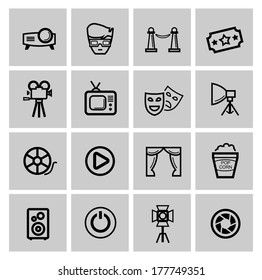 vector black movie icon set