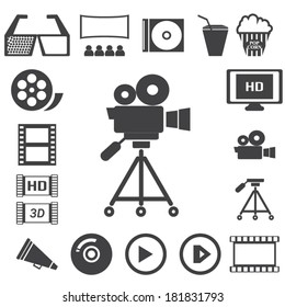 vector black movie icon set 