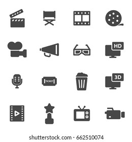 Vector black movie icons set on white background