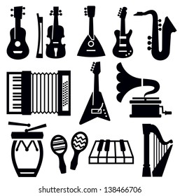 vector black music icon set on white