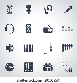 Vector black music icon set.