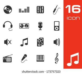 Vector black music icons set on white background