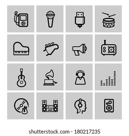 vector black music icons set