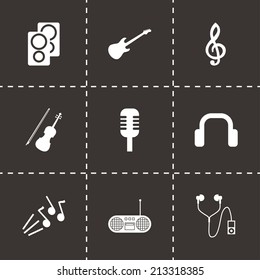 Vector black music icons set on black background