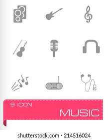 Vector black music icons set on white background