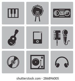 Vector black music icons set