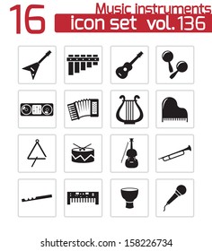 Vector black music instruments icons set