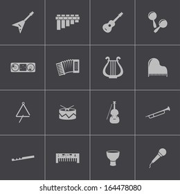 Vector black music instruments icons set