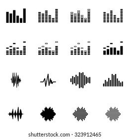 Vector black music soundwave icon set.