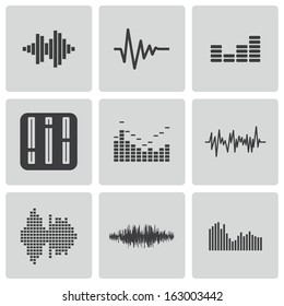 Vector black music soundwave icons set white background svg