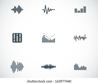 Vector black music soundwave icons set white background