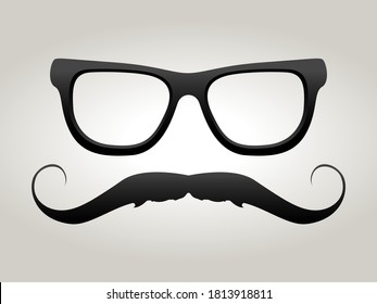 Vector black mustache with glasses illustration.