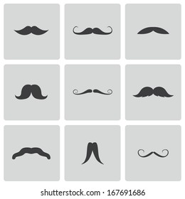 Vector black mustaches icons set on white background