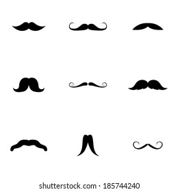 Vector black mustaches icons set on white background
