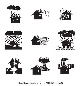 Vector Black Natural Disaster Icons Set On White Background