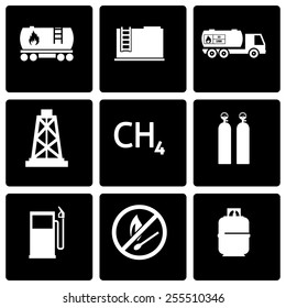 Vector black natural gas icon set on black background.