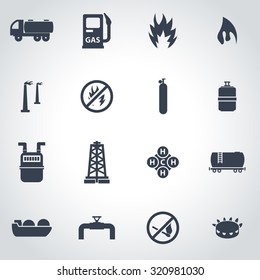Vector black natural gas icon set on grey background