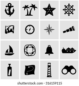 Vector black nautical icon set.