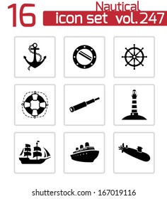 Vector black nautical icons set on white background