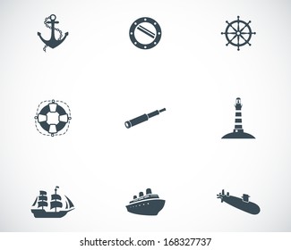 Vector black nautical icons set white background