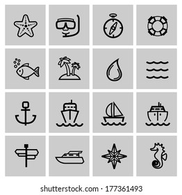 vector black nautical icons set