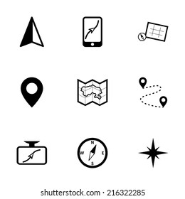 Vector black navigation icons set on white background