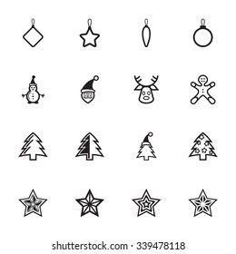 Vector black New Year icons set on white background