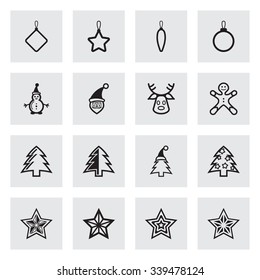 Vector black New Year icons set on grey background