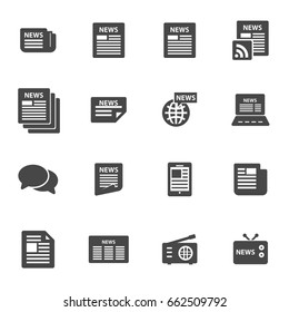 Vector black news icons set on white background