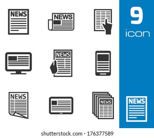 Vector black newspaper icons set on white background