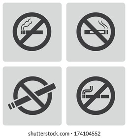 Vector black no smoking icons set on white background