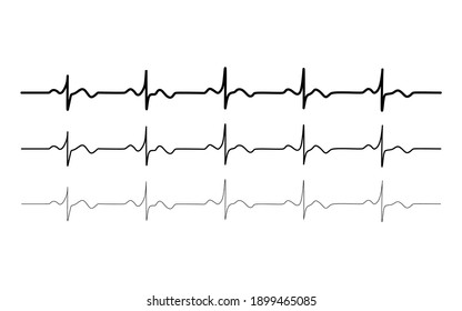 Vector black normal heart rhythm set, Electrocardiogram, ECG - EKG signal, HeartBeat pulse line concept design isolated on white background.Tattoo,wall art ,print.