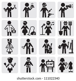 vector black occupations icons set on gray