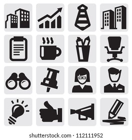 vector black office and business icons set