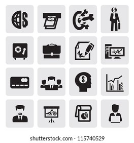 vector black office and business icons set
