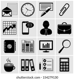 vector black office and business icons set