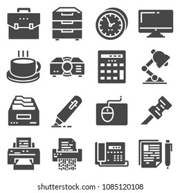 Vector black office icons set on white background