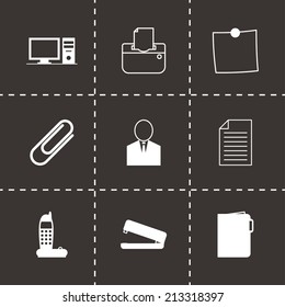 Vector black office icons set on black background