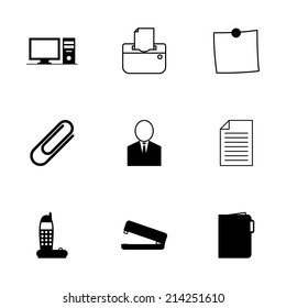 Vector black office icons set on white background