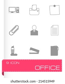 Vector black office icons set on white background