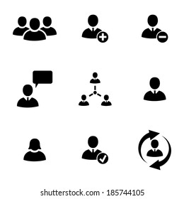 Vector black office people icons set white background