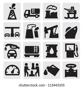 vector black oil icons set on gray