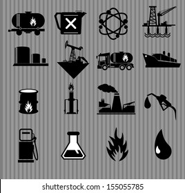 vector black oil and petrol icons set