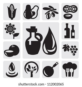 vector black oils icons set on gray